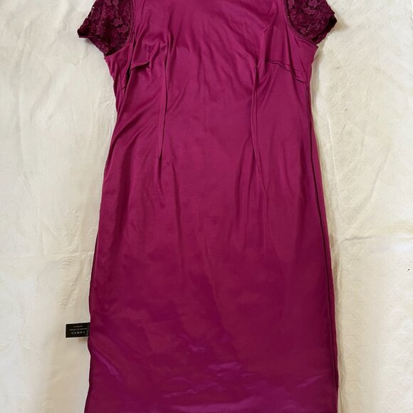 PLANET Womens 12 LACE Plum Purple Lined Party DRESS w zip, short cap sleeve - Picture 9 of 14